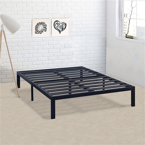 California King Size 14" Black Metal Platform Bed Frame with Heavy Duty Slats
