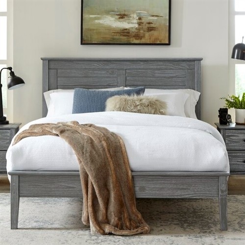 Queen Size Contemporary Solid Pine Grey Wood Platform Bed Frame with Headboard