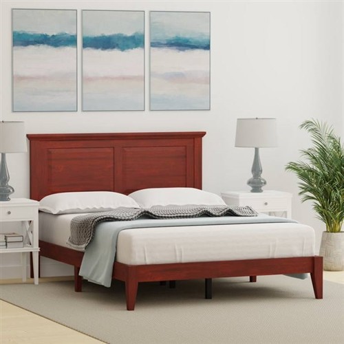 Full Size Traditional Solid Oak Cherry Wood Platform Bed Frame with Headboard