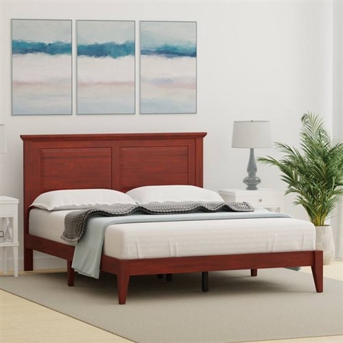 Queen Size Traditional Solid Cherry Oak Wood Platform Bed Frame with Headboard