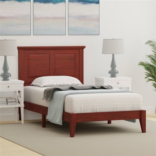 Twin Size Traditional Solid Oak Cherry Wood Platform Bed Frame with Headboard