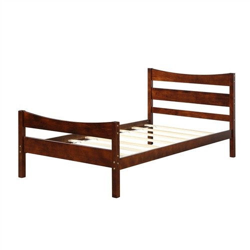 Twin Size Farmhouse Style Walnut Pine Wood Platform Bed Frame