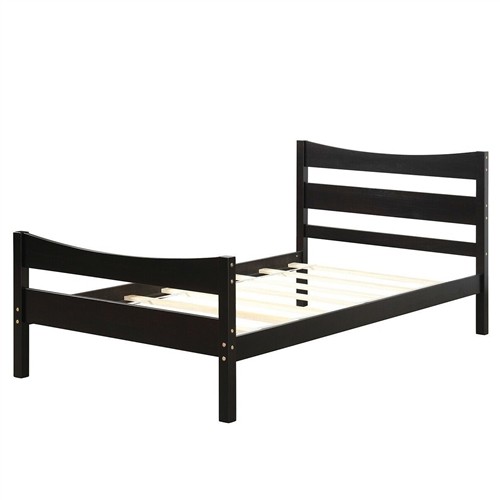 Twin Size Farmhouse Style Espresso Pine Wood Platform Bed Frame