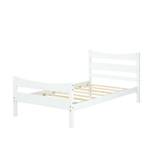 Twin Size Farmhouse Style White Pine Wood Platform Bed Frame