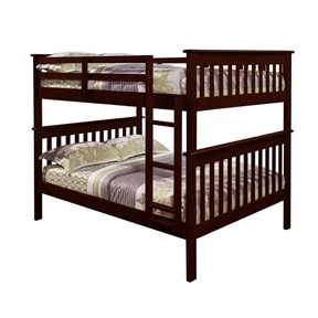 Full over Full Size Solid Wood Cappucino Bunk Bed Frame