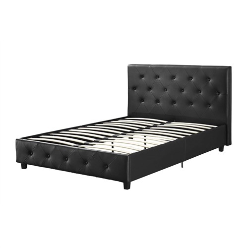 Queen Size Black Faux Leather Upholstered Platform Bed Frame with Button Tufted Headboard