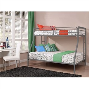 Twin over Full Size Silver Metal Bunk Bed Frame