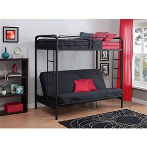 Twin over Full Size Black Metal Futon Bunk Bed Frame