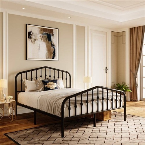 Full Size Vintage Spindle Black Metal Platform Bed