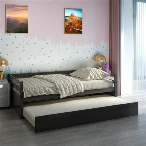 Twin Size Espresso Wood Daybed Platform Bed Frame with Twin Trundle Bed