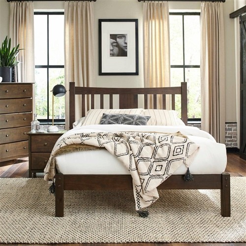 Queen Size Farmhouse Solid Espresso Wood Platform Bed Frame with Headboard