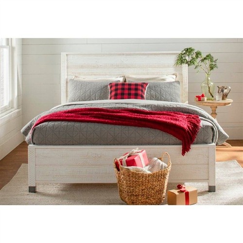 Full Size Solid Rustic White Wood Platform Bed Frame with Headboard