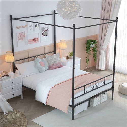 Full Size Four Poster Black Metal Canopy Bed