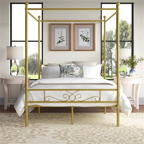 Full Size Four Poster Gold Metal Canopy Bed