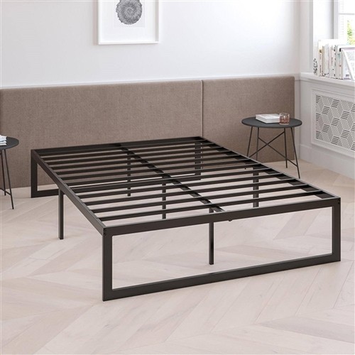 King Size 14" Black Metal Platform Bed Frame with Metal Slats