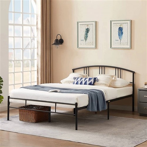 Full Size Black Metal Platform Bed Frame with Arched Headboard