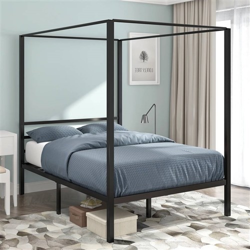 Full Size Modern Four Poster Black Metal Canopy Bed