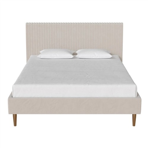 Full Size Off-White Upholstered Platform Bed Frame with Headboard