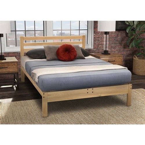 Full Size Solid Wood Platform Bed Frame with Slatted Headboard