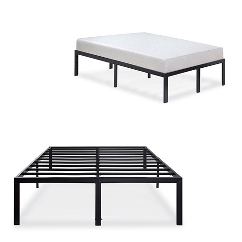 Full Size 18 inch High Rise Heavy Duty Black Metal Platform Bed Frame