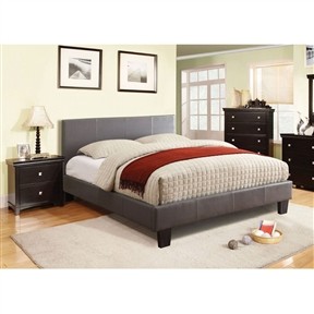 Queen Size Gray Faux Leather Upholstered Platform Bed Frame with Headboard
