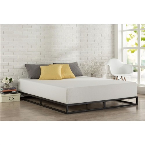 Full Size 6" Height Low Profile Black Metal Platform Bed Frame with Wooden Slats
