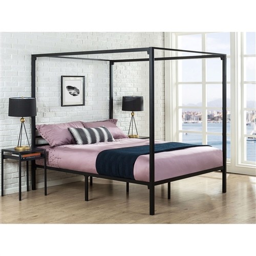 Full Size Four Poster Black Metal Canopy Bed