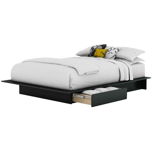 Full/Queen Size Modern Black Wood Platform Bed Frame with 2 Storage Drawers