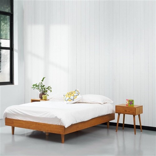 Full Size Light Brown Wood Platform Bed Frame