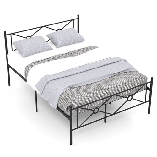 Full Size Black Metal Platform Bed Frame with Headboard and Footboard