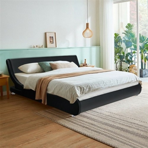 Full Size Modern Black Faux Leather Upholstered Platform Bed Frame