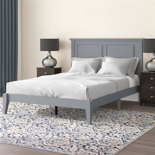 Full Size Traditional Solid Oak Grey Wood Platform Bed Frame with Headboard