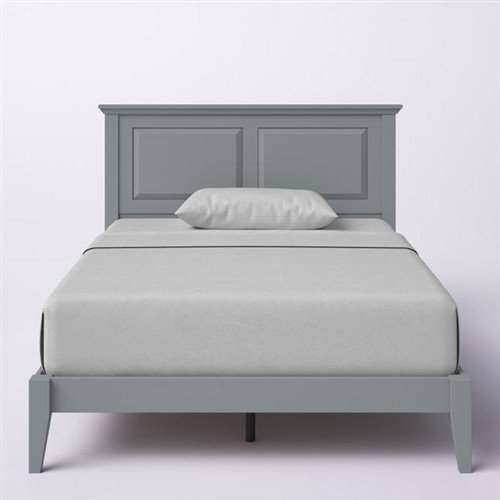 Twin Size Traditional Solid Oak Grey Wood Platform Bed Frame with Headboard