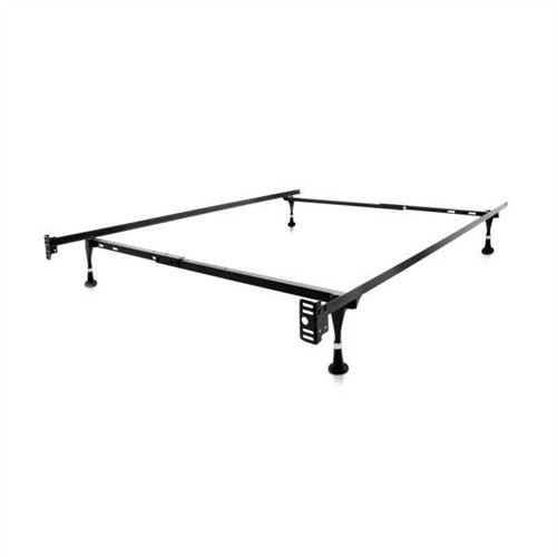 Twin/Full Size Adjustable Black Metal Bed Frame with Smooth Glide Legs and Headboard Brackets