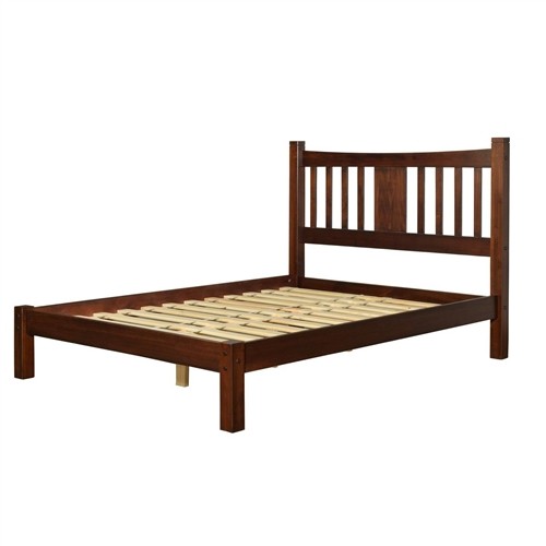 Queen Size Farmhouse Solid Cherry Wood Platform Bed Frame with Headboard