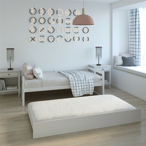 Twin Size White Wood Daybed Platform Bed Frame with Twin Trundle Bed