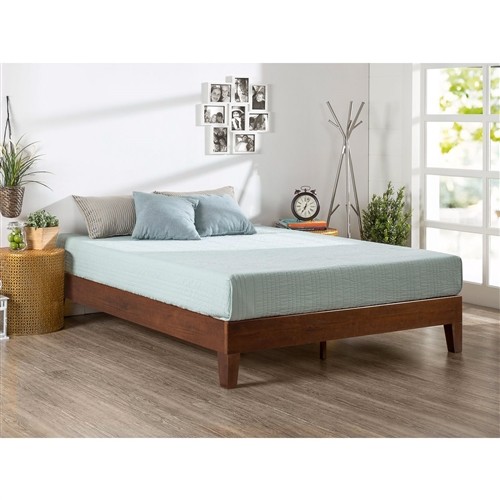King Size Low Profile Solid Wood Espresso Platform Bed Frame