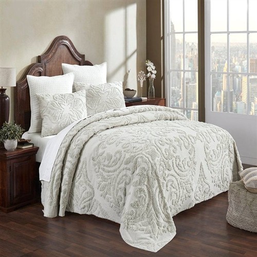 King Size Ivory 100% Chenille Cotton Oversized 3 Pc Bedspread Set