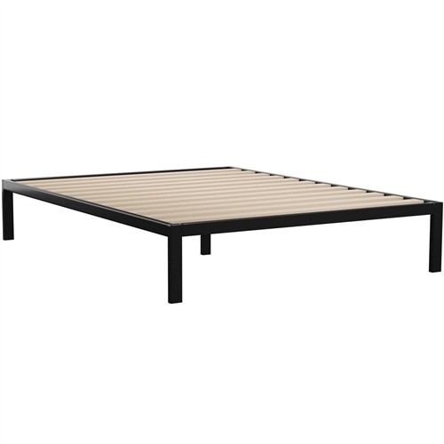 King Size Black Metal Platform Bed Frame with Wood Slats