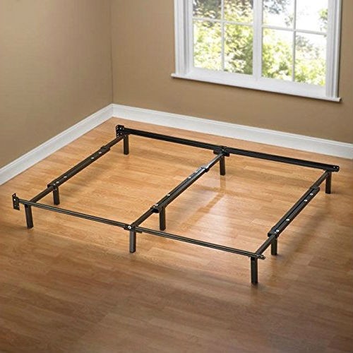 Full - King Size 9 Leg Adjustable Black Metal Bed Frame with Headboard Brackets