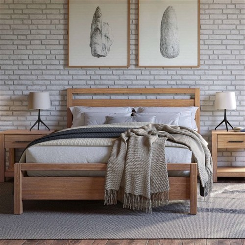 King Size Farmhouse Solid Wood Natural Platform Bed Frame with Headboard and Footboard