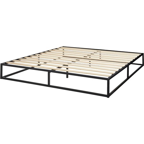 King Size 10" Low Profile Black Metal Platform Bed Frame with Wood Slats