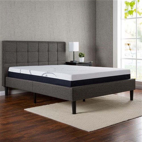 King Size Dark Grey Upholstered Platform Bed Frame with Headboard