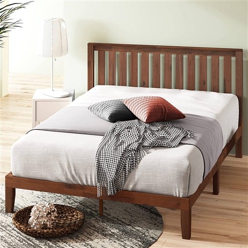King Size Solid Wood Espresso Platform Bed Frame with Headboard