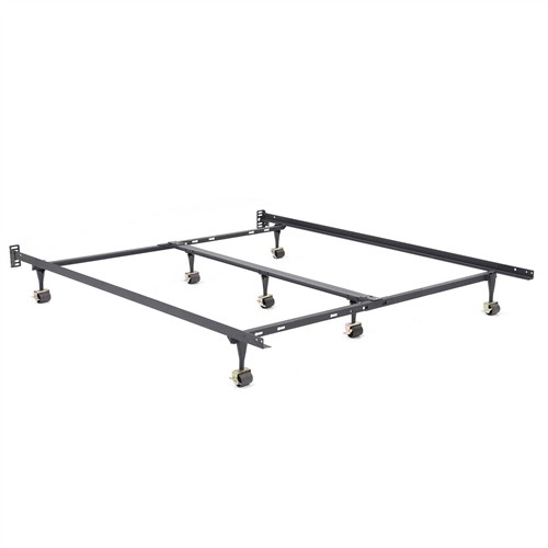 Twin/Full/Queen/King/California King Size Adjustable 7 Leg Black Metal Bed Frame with Locking Rug Roller Caster Wheels