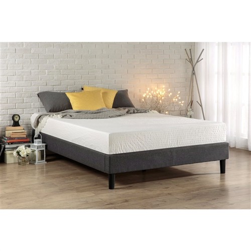 King Size Grey Upholstered Platform Bed Frame with Mid-Century Style Legs