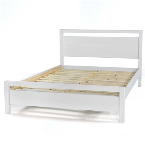 King Size Rustic Farmhouse White Wood Platform Bed Frame with Headboard and Footboard