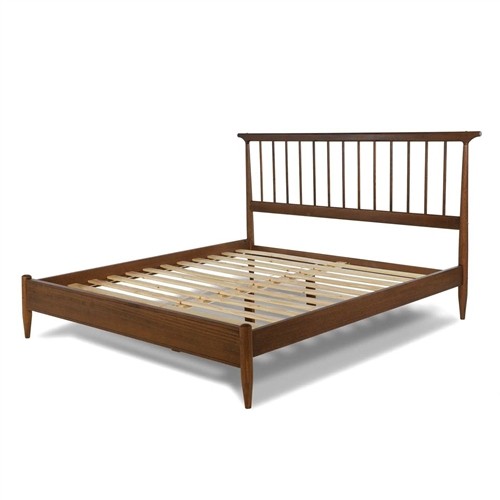 Queen Size Mid Century Solid Walnut Wood Platform Bed Frame with Headboard