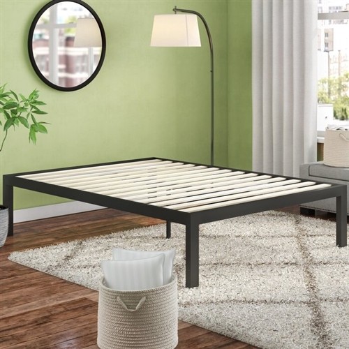 Queen Size 18" Black Metal Platform Bed Frame with Wood Slats