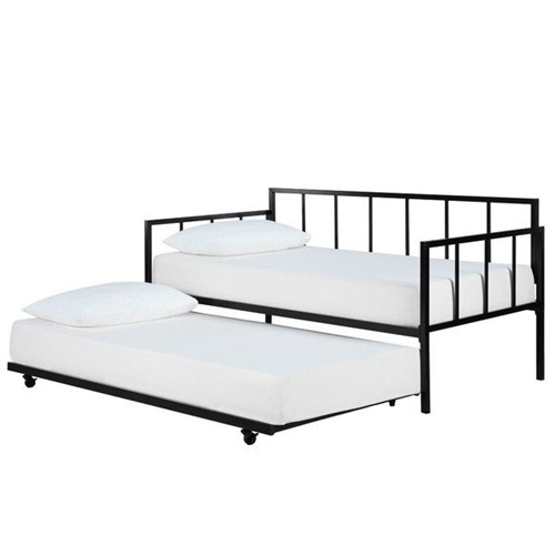 Twin Size Classic Black Metal Day Bed Frame with Twin Trundle Bed